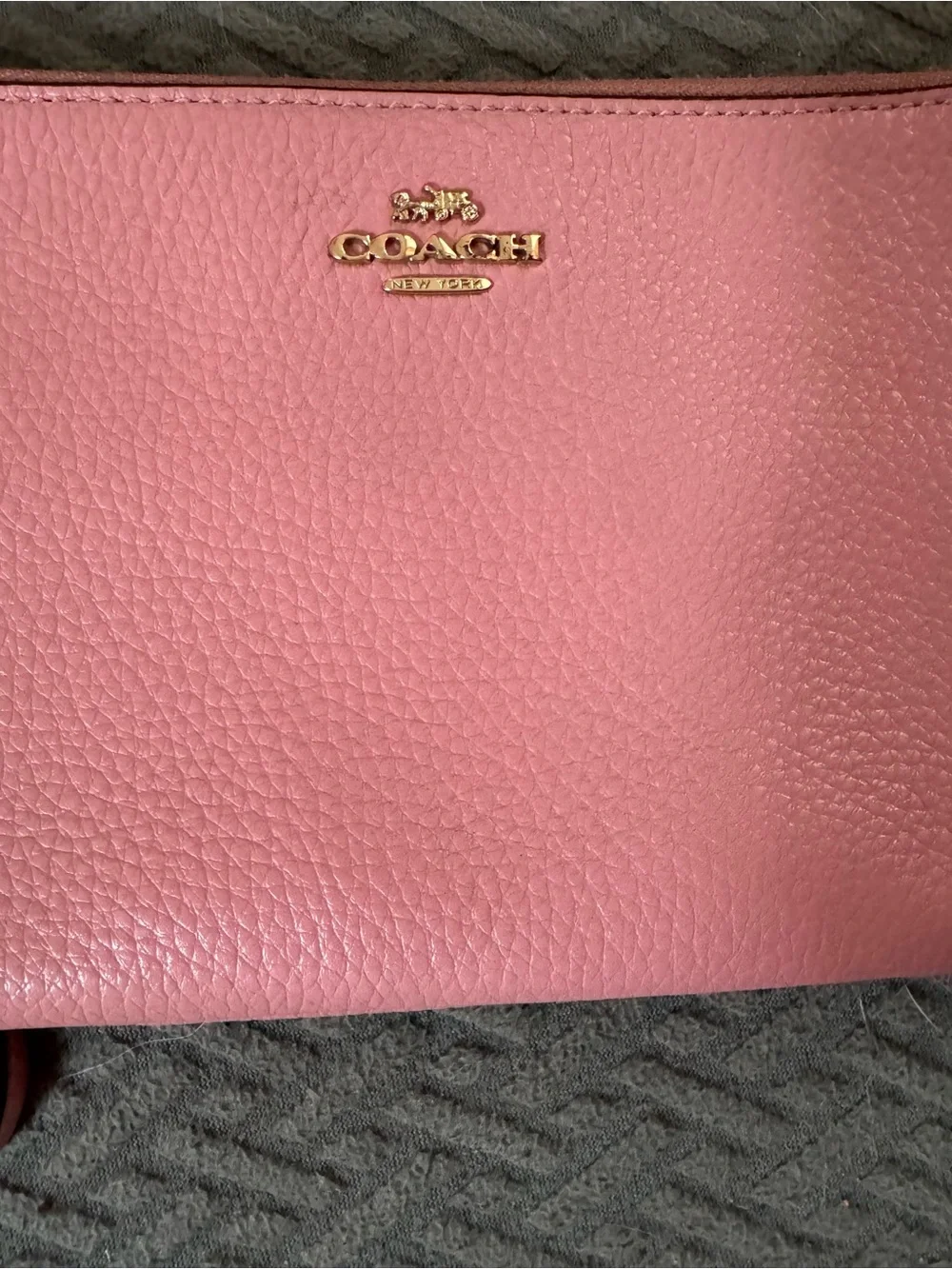 Coach Pink Pebbled Leather Wristlet with Gold Logo